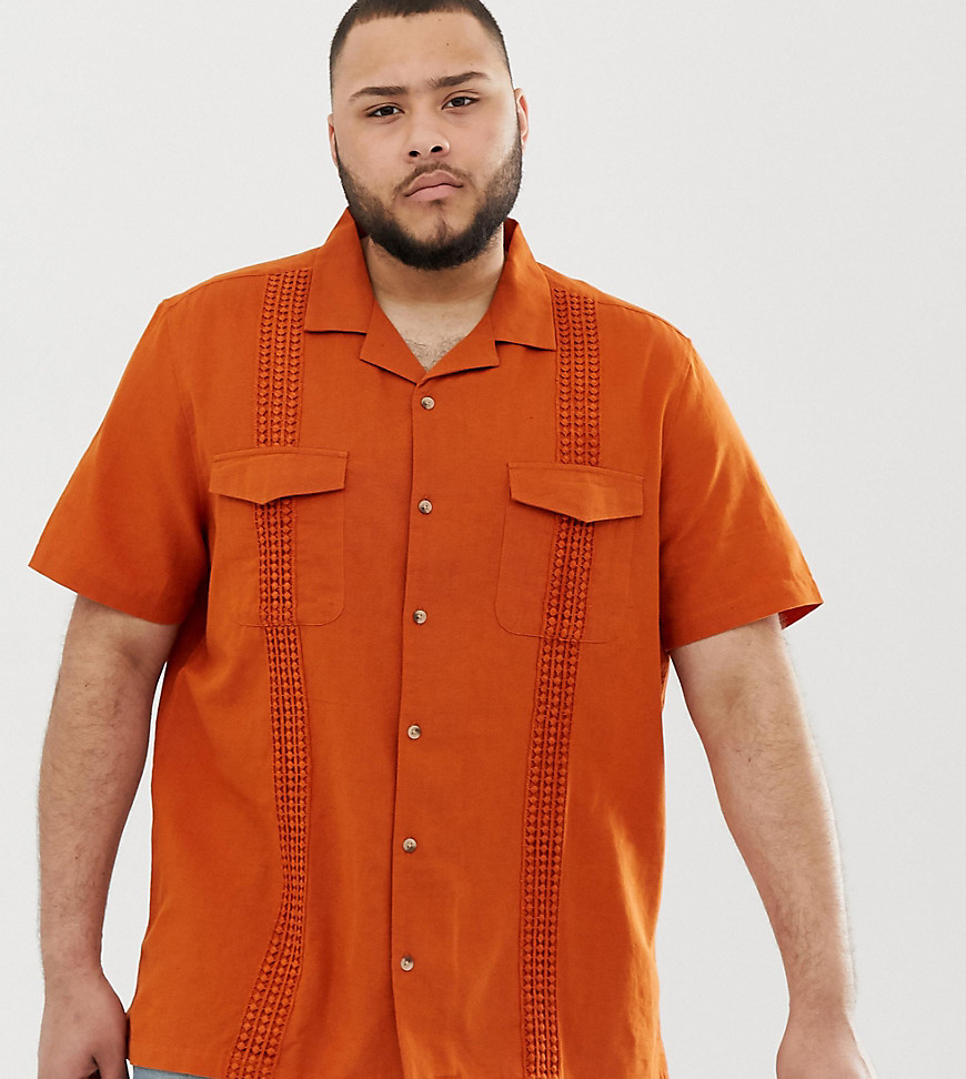 ASOS DESIGN Plus - Oversized overhemd met textuur en gehaakte zoom in roestkleur-Oranje