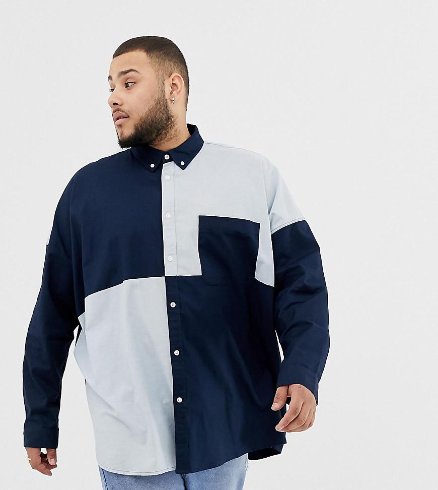 ASOS DESIGN Plus - Oversized Oxford overhemd met vlakken-Marineblauw