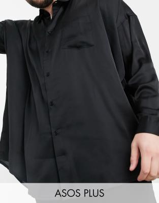 plus size black satin shirt