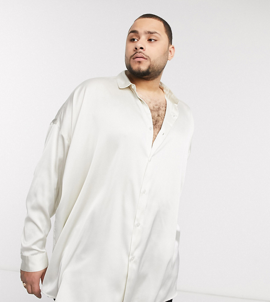 ASOS DESIGN Plus oversized satin shirt in off white
