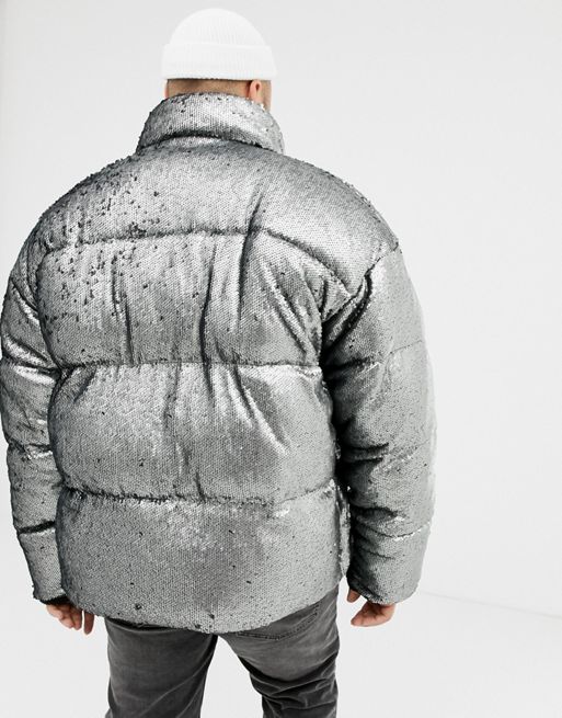 ASOS DESIGN puffer jacket in silver