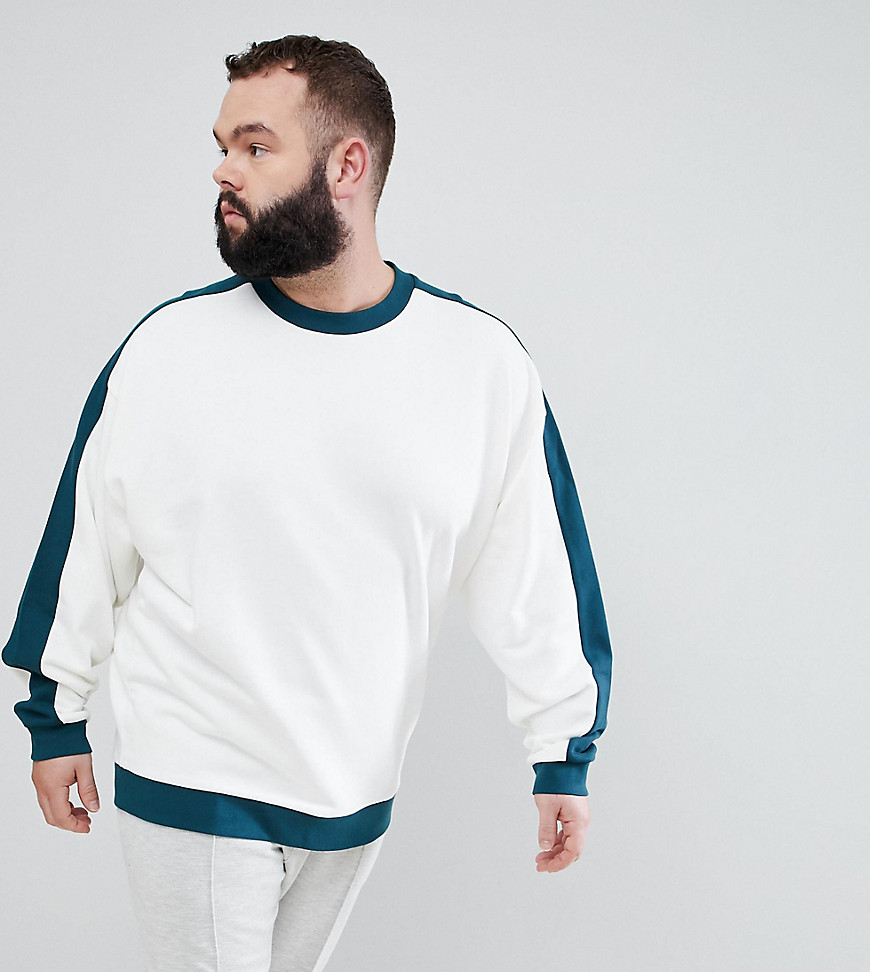 ASOS DESIGN Plus Oversized Sweatshirt i hvid med kontrastfarvede ærmepaneler og rib