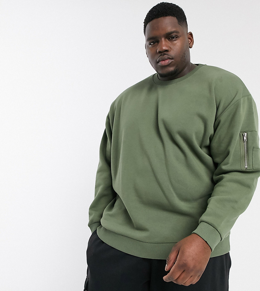 ASOS DESIGN Plus - Oversized sweatshirt in kaki met MA1-zak-Groen