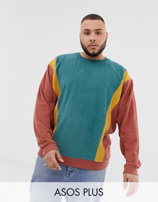 ASOS DESIGN Plus oversized sweatshirt in towelling with colour blocking ...