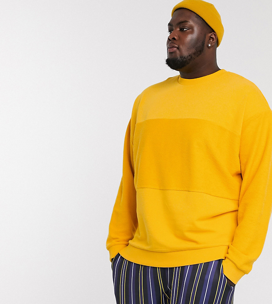 ASOS DESIGN - Plus - Oversized sweatshirt med klip-og-sy panel-Gul