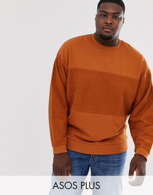 ASOS DESIGN Plus - Oversized sweatshirt met revers-inzetstukken in roestbruin-Oranje