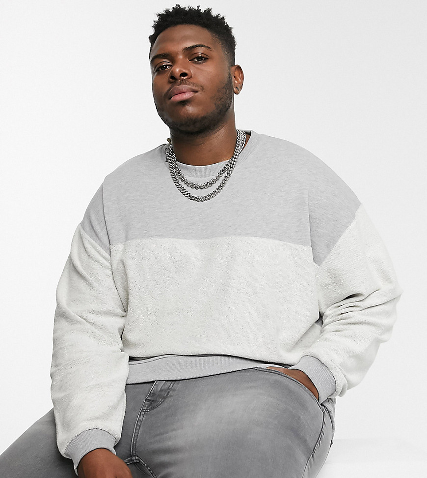 ASOS DESIGN Plus oversized sweatshirt with cut and sew panel-Grey