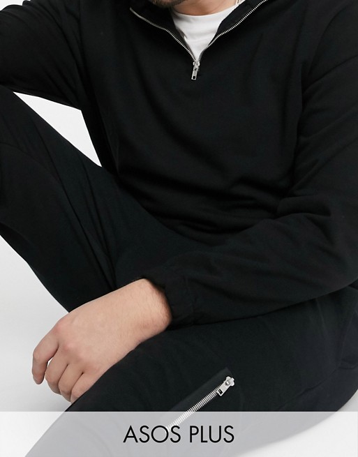 ASOS DESIGN Plus oversized sweatshirt with half zip in black