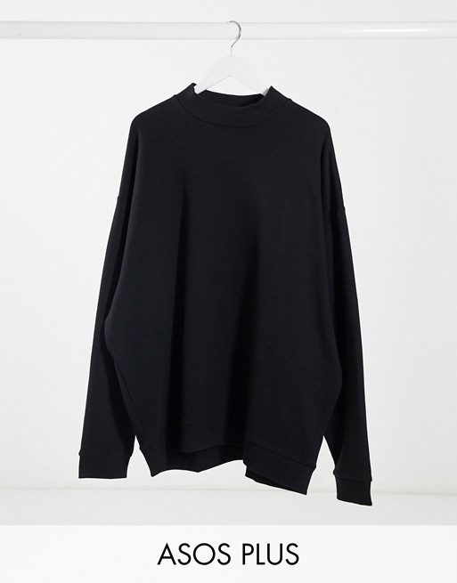ASOS DESIGN Plus oversized sweatshirt with turtle neck in black