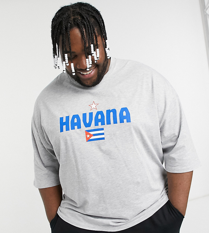 ASOS DESIGN Plus oversized T-shirt in gray heather with 'Havana' print-Grey