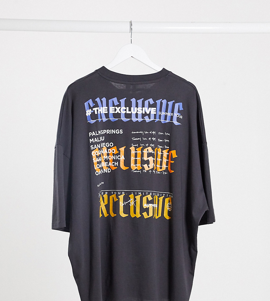 ASOS DESIGN - Plus oversized t-shirt med stor tekstprint på front og ryg i sort vask