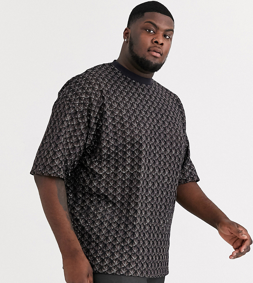 ASOS DESIGN Plus - Oversized T-shirt met halflange mouwen, split aan de zijkanten en gekleurde stof-Zwart
