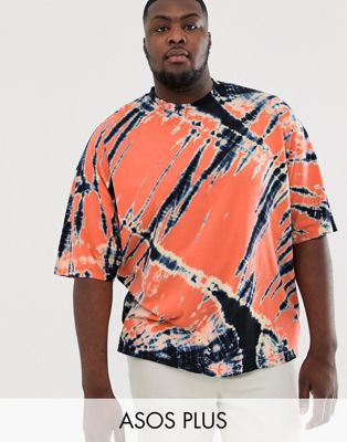 ASOS DESIGN - Plus - Oversized T-shirt met korte mouwen en contrasterende tie-dye wassing-Multi