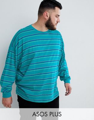 ASOS Design - Plus - Oversized T-shirt met lange mouwen met felle groene strepen