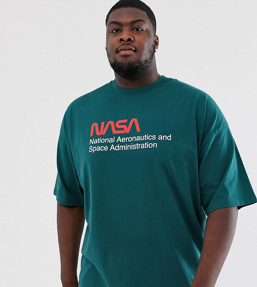 ASOS DESIGN Plus - Oversized T-shirt met NASA-print op de voor- en achterkant-Groen