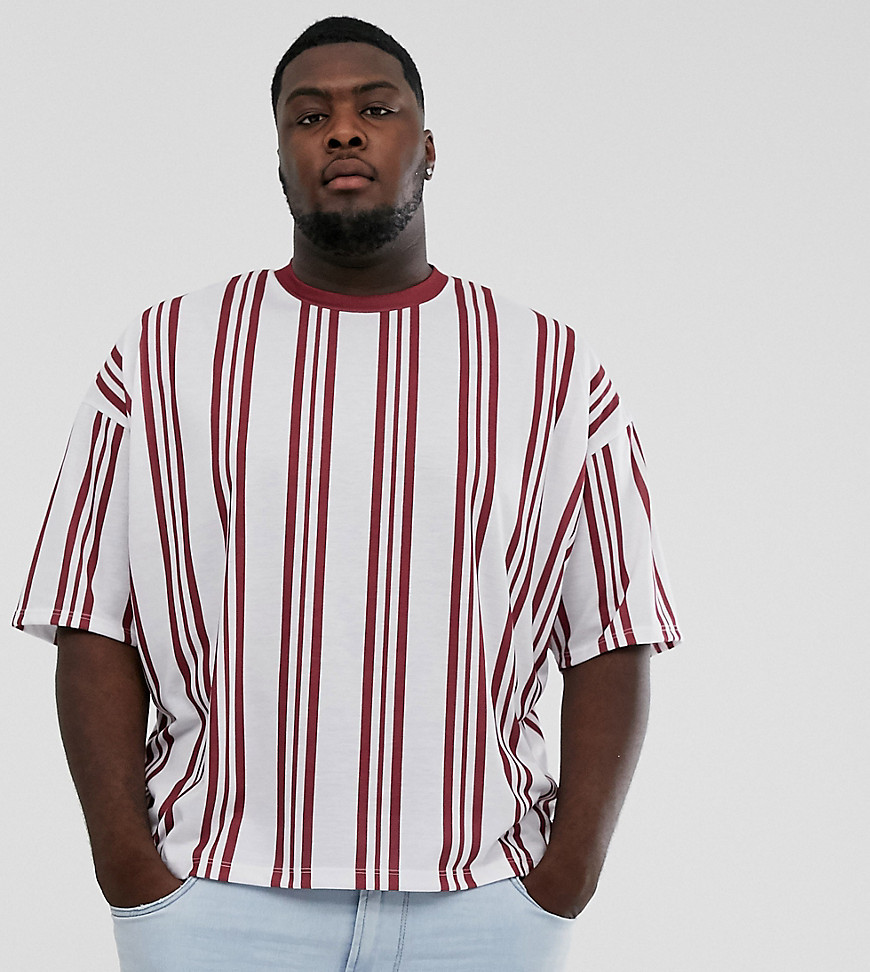 ASOS DESIGN Plus - Oversized T-shirt met verticale strepen in rood en wit-Multi