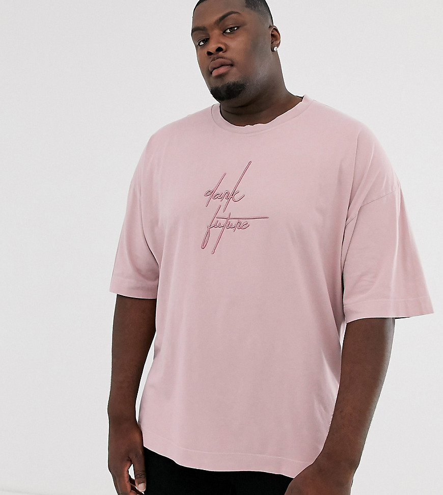 ASOS DESIGN Plus - Oversized T-shirt van zwaar materiaal met dark future-borduursel in roze-Beige