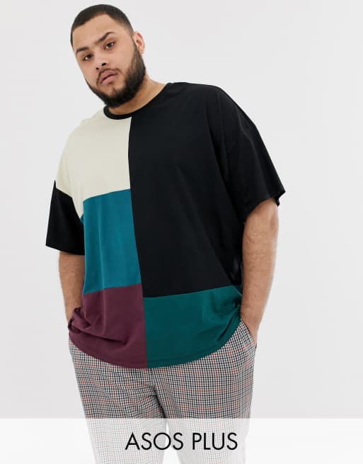 ASOS DESIGN Plus oversized t-shirt with grid colour block in black
