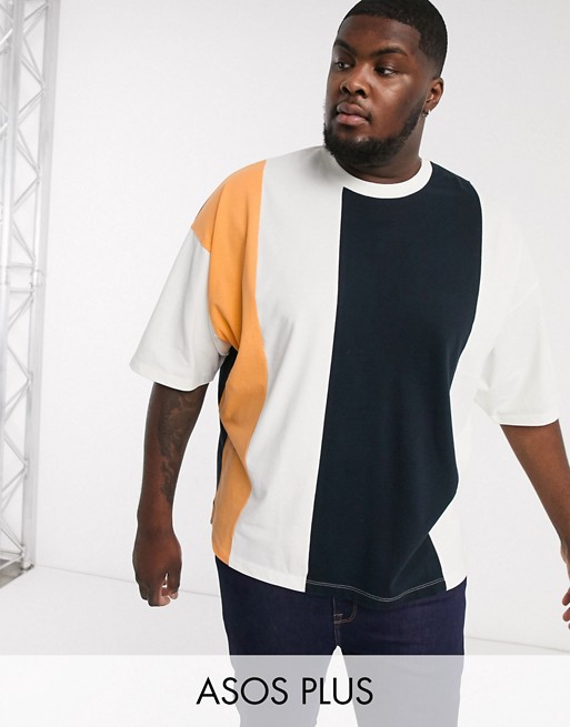 ASOS DESIGN Plus oversized t-shirt with half sleeve in pique with vertical colour block