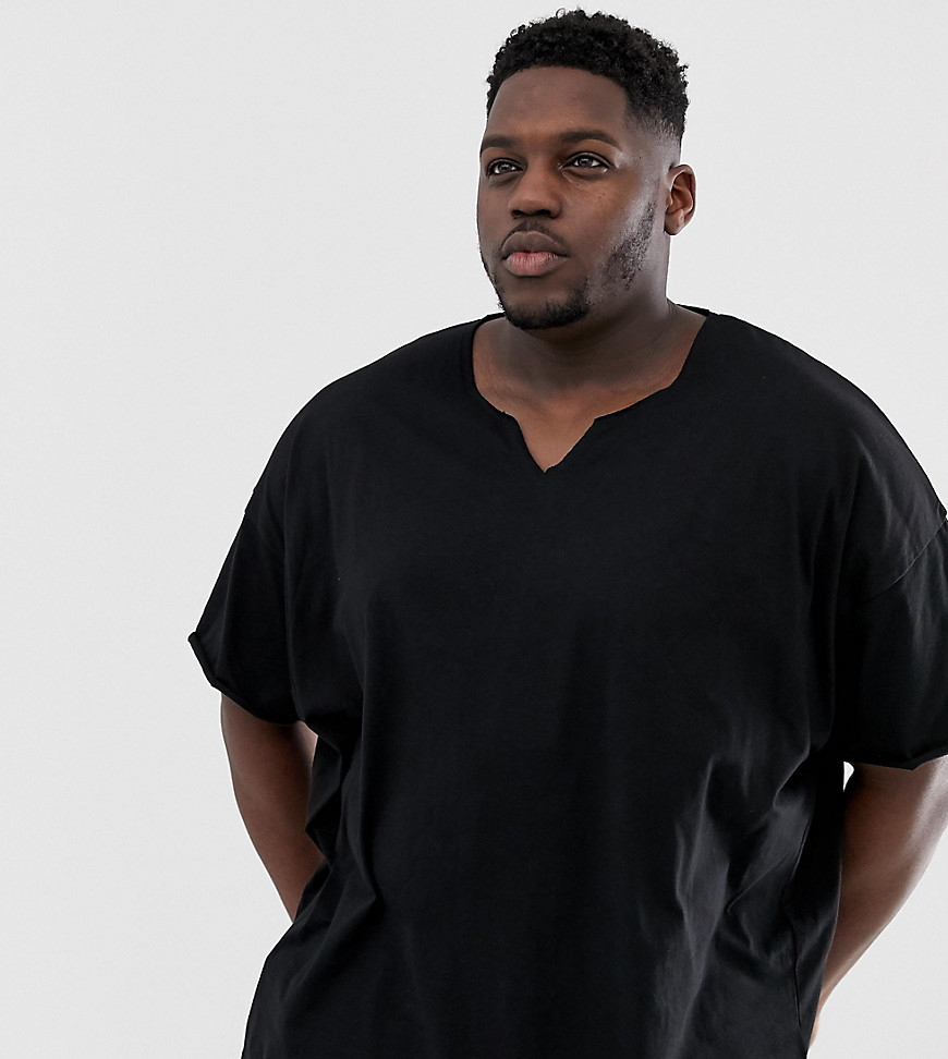 ASOS DESIGN Plus oversized t-shirt with raw notch neck in black