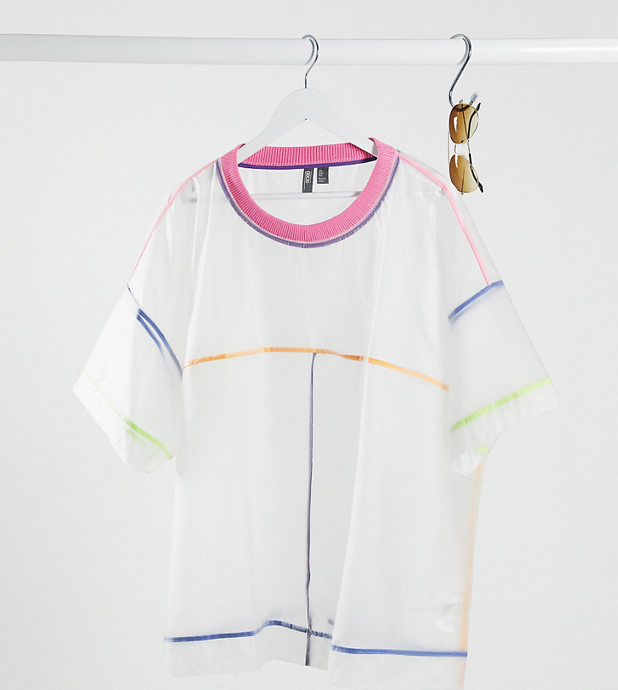 ASOS DESIGN Plus oversized t-shirt with transparent fabric with colour piping-White