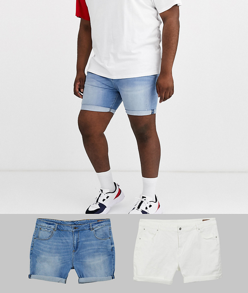 ASOS DESIGN Plus - Pantaloncini di jeans skinny lavaggio chiaro e bianchi con abrasioni-Multicolore