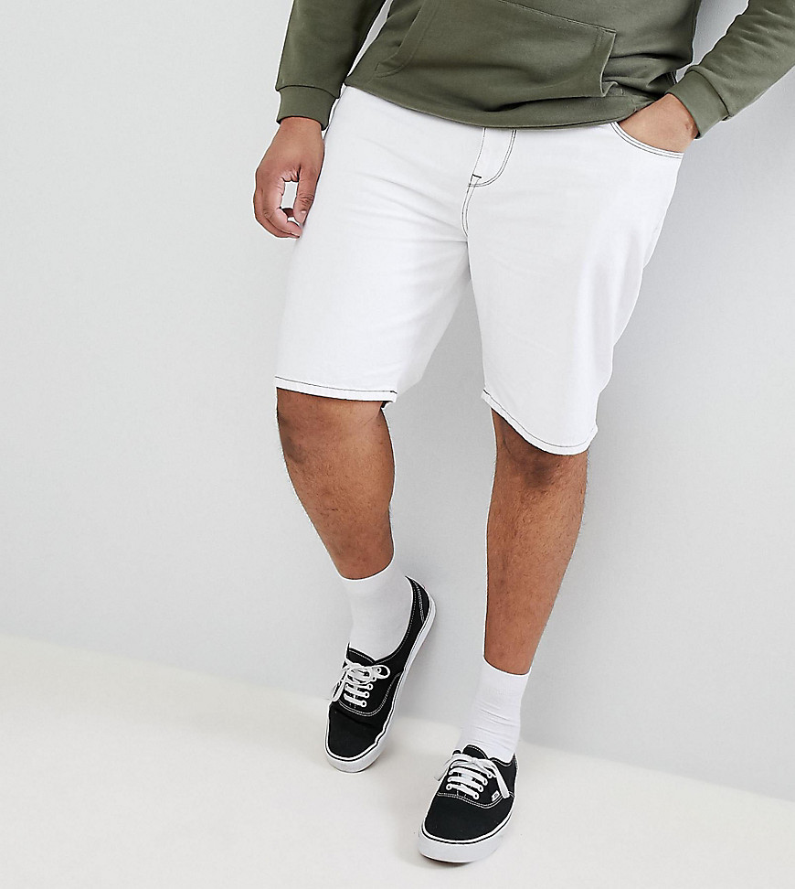 ASOS DESIGN Plus - Pantaloncini di jeans slim bianchi con cuciture a contrasto-Bianco