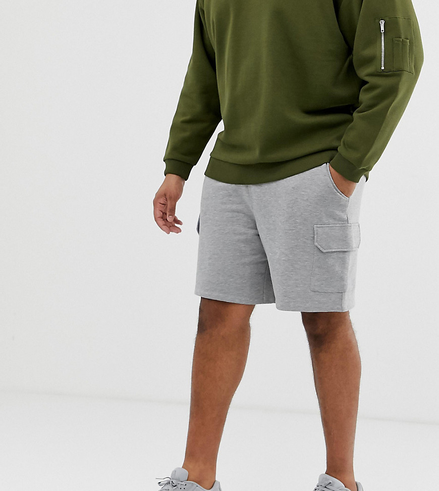ASOS DESIGN Plus - Pantaloncini in jersey grigio mélange con tasche cargo