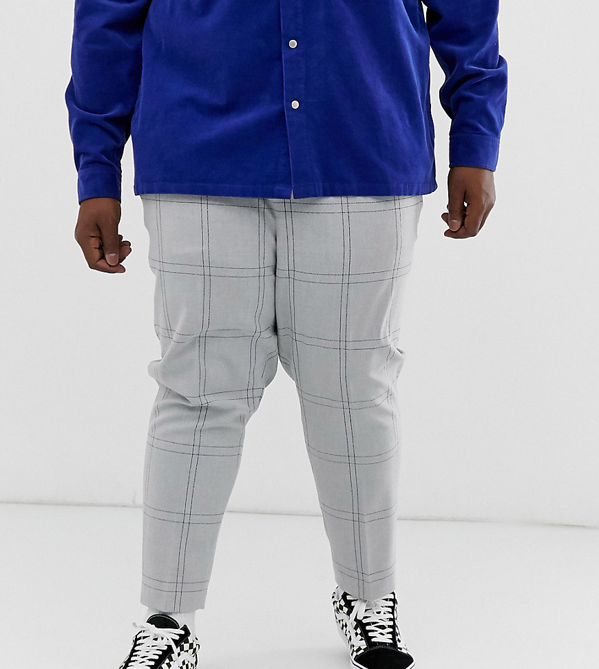 ASOS DESIGN Plus - Pantaloni corti affusolati eleganti grigio oversize a quadri