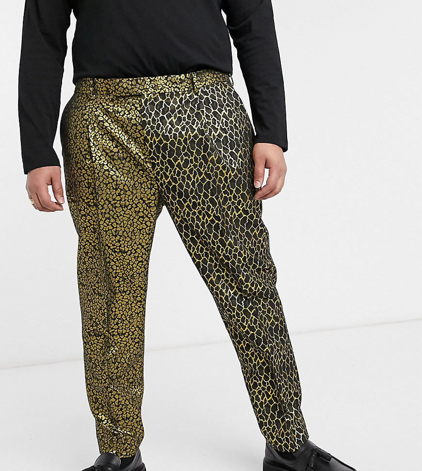 ASOS DESIGN Plus - Pantaloni corti slim metà in jacquard e metà con stampa animalier neri-Nero