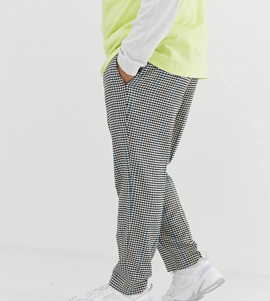 ASOS DESIGN Plus - Pantaloni cropped eleganti grigio a quadretti con righe blu