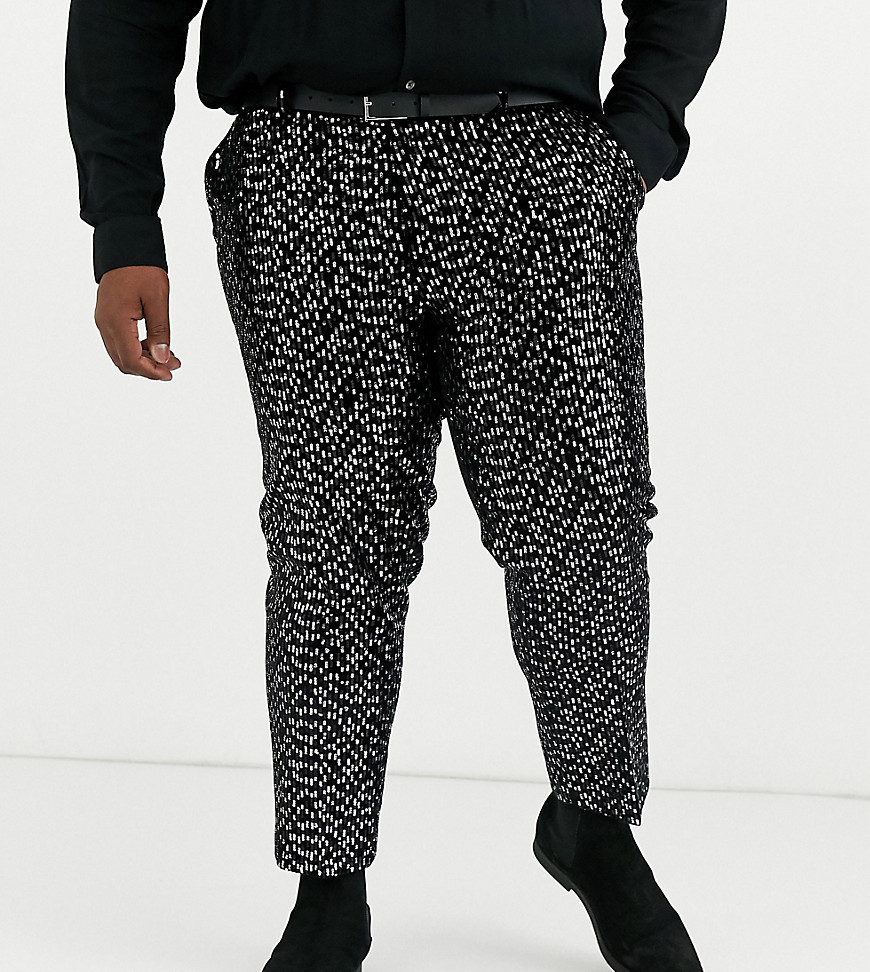 ASOS DESIGN Plus - Pantaloni cropped slim eleganti neri con paillettes-Nero