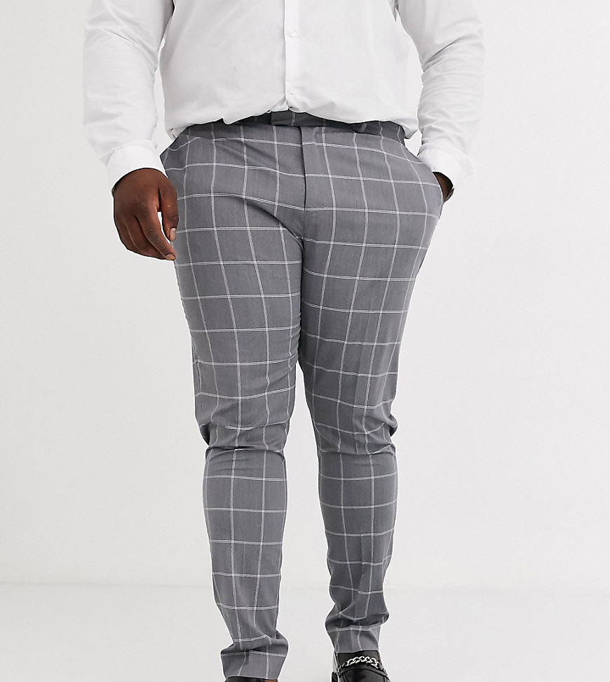 ASOS DESIGN Plus - Pantaloni da abito super skinny grigio chiaro a quadri