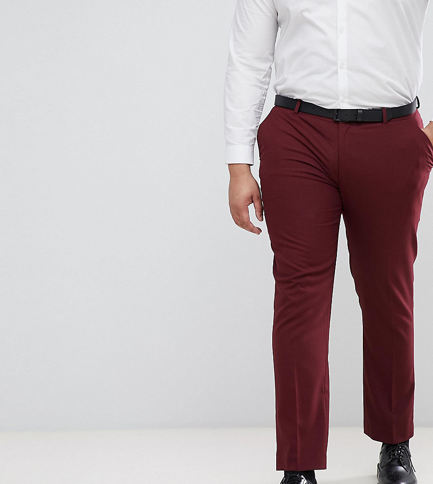 ASOS DESIGN Plus - Pantaloni da smoking skinny bordeaux scuro-Rosso