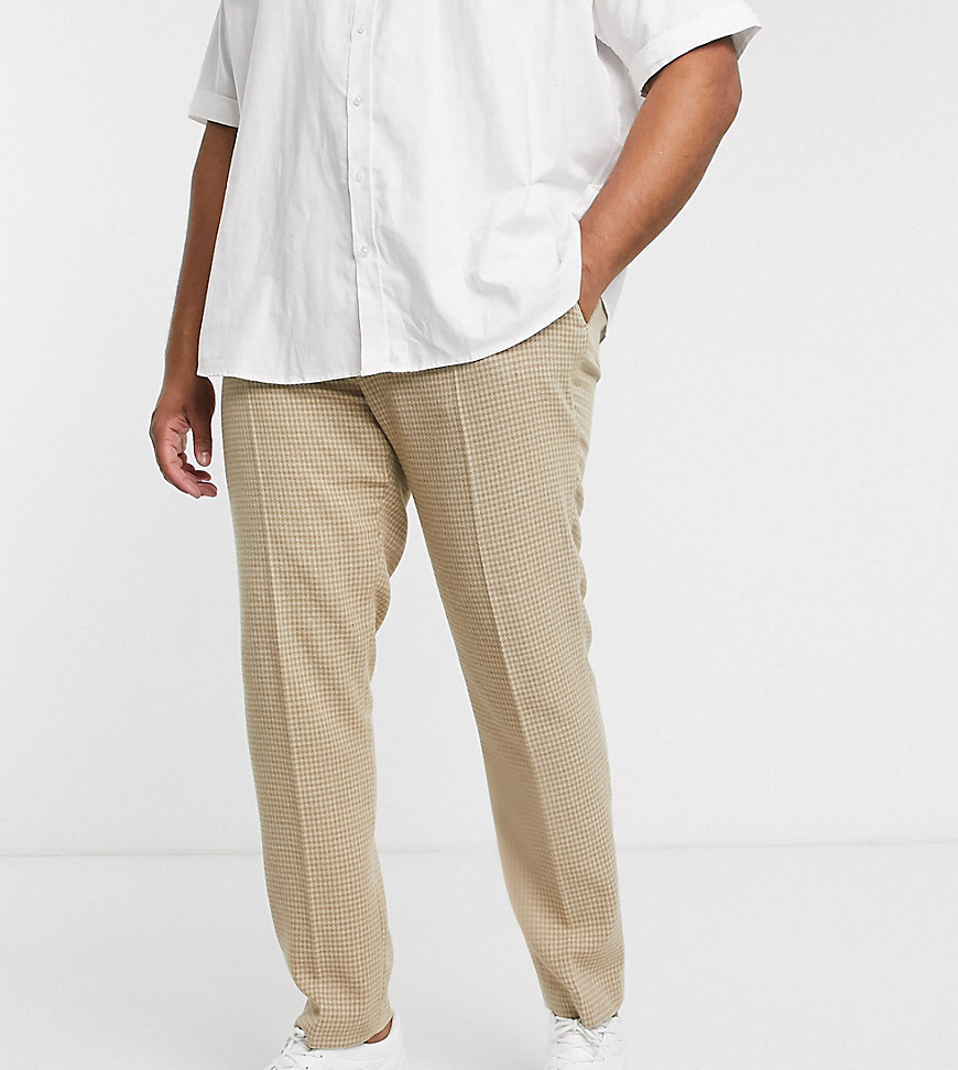 ASOS DESIGN Plus - Pantaloni eleganti skinny in misto lana cammello a quadri pied de poule-Beige