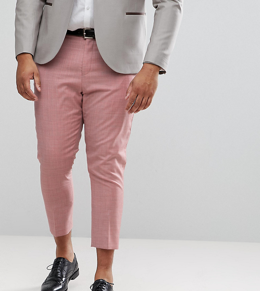 ASOS DESIGN PLUS - Pantaloni eleganti stretti in fondo in 100% lana rosa