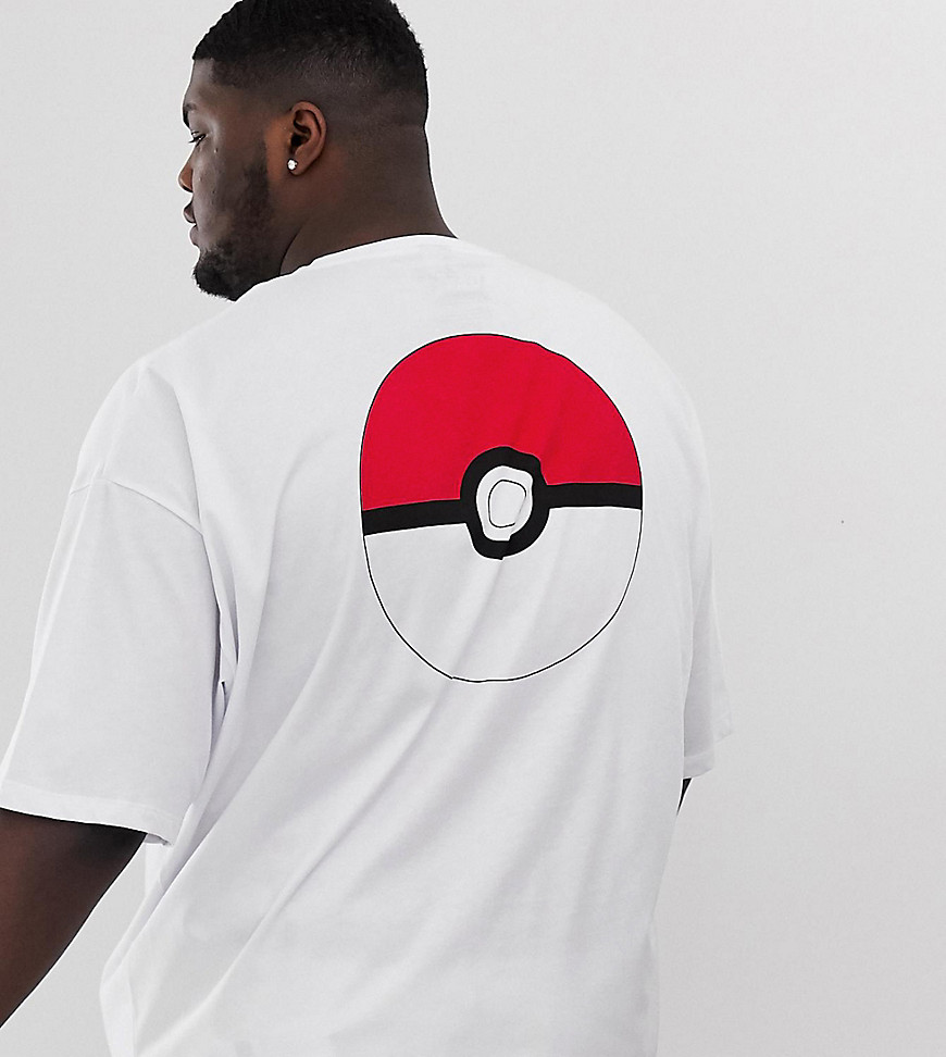 ASOS DESIGN – Plus – Pokémon-t-shirt i oversize-modell med tryck på bröstet och ryggen-Vit