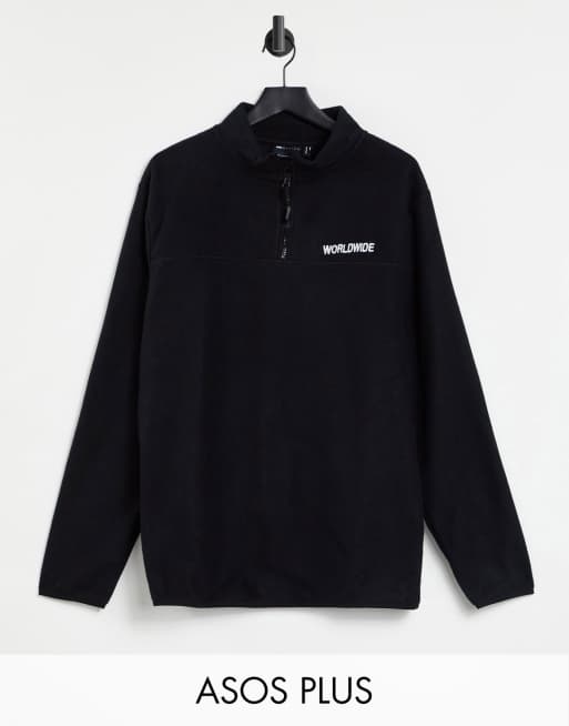 ASOS DESIGN Plus polar fleece sweatshirt with half zip and embroidered logo in black