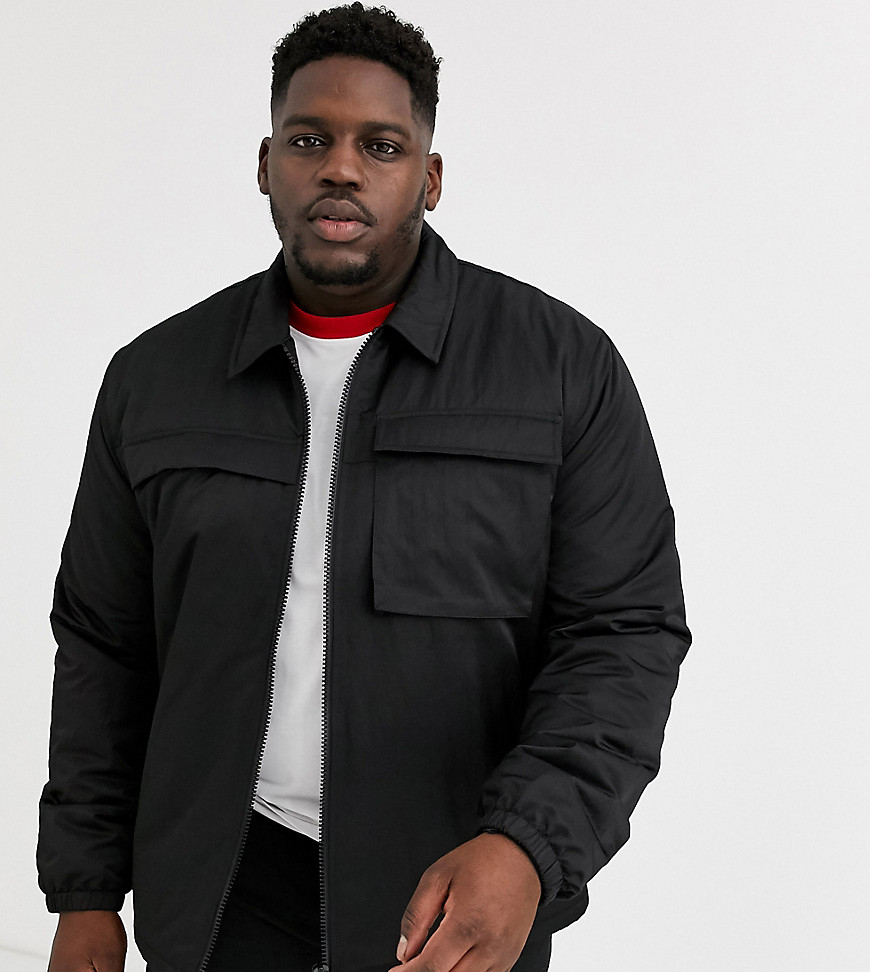 ASOS DESIGN PLUS QUILTED JACKET WITH UTILITY DETAILS IN BLACK,PUFFY BLACK PLUS