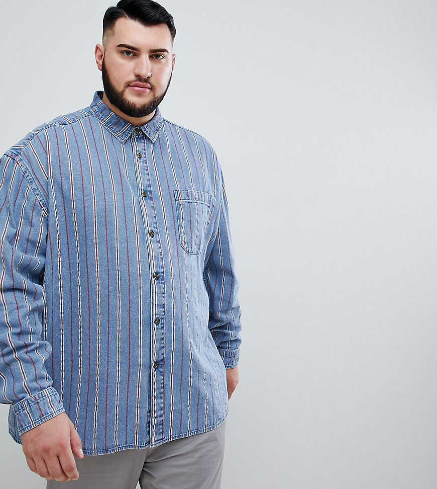 ASOS DESIGN Plus – Randig jeansskjorta i oversize 90-talsstil-Blå