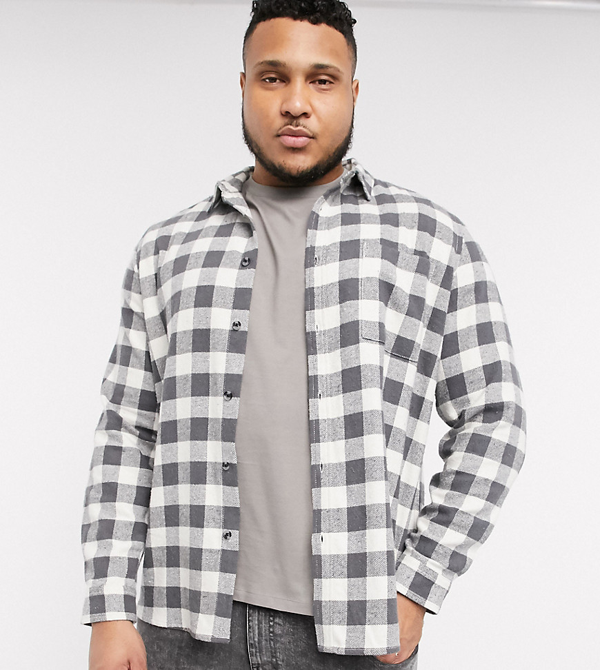 ASOS DESIGN - Plus - Regular-fit flanellen overhemd met gingham-ruit in grijs