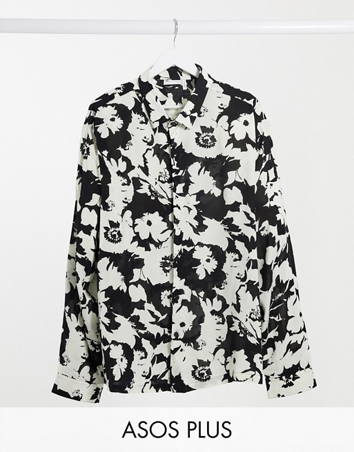 ASOS DESIGN Plus regular fit monochome print floral shirt