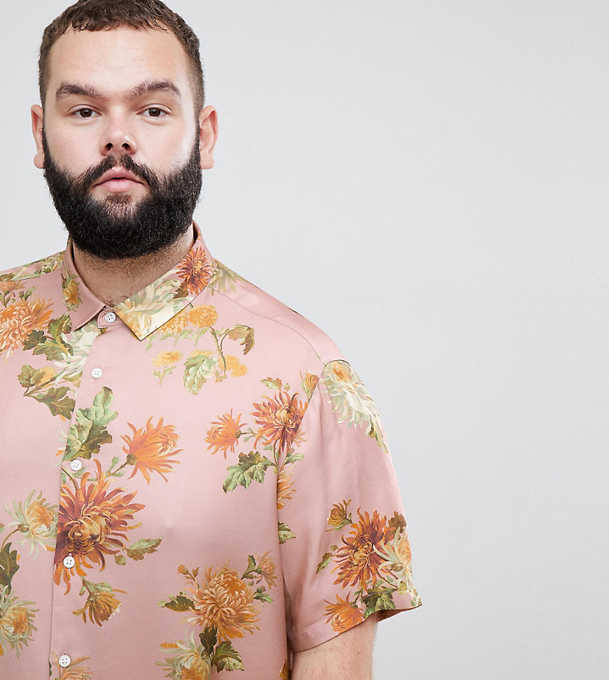 ASOS DESIGN Plus - Regular-fit overhemd met bloemenprint in roze