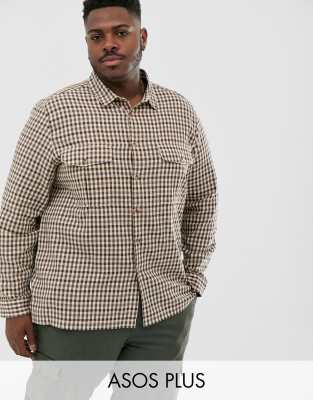 ASOS DESIGN Plus regular mini check shirt in brown Brown