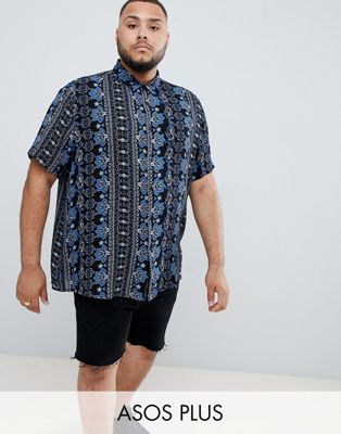 ASOS DESIGN - Plus - Regular-fit overhemd met paisley print in blauw
