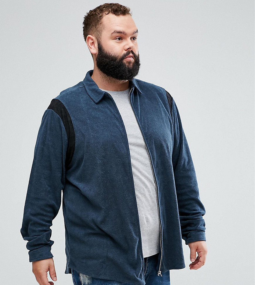 ASOS DESIGN - Plus - Regular-fit overhemd van badstof met rits in marineblauw