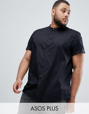 ASOS Design - Plus - Regular-fit overhemd zonder kraag in zwart