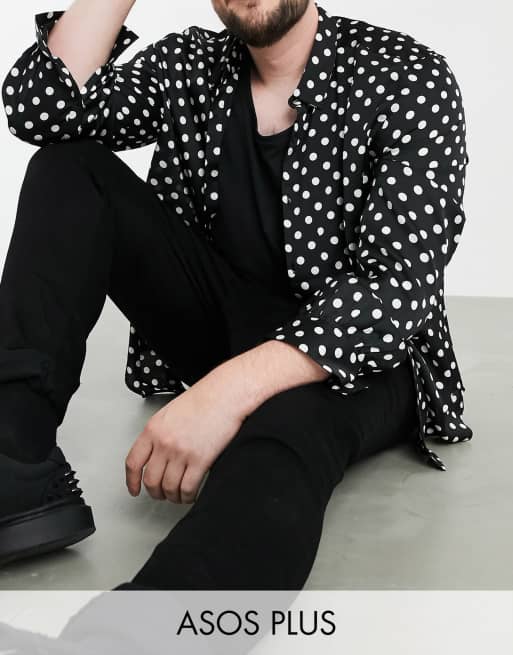 men's black and white polka dot shirt