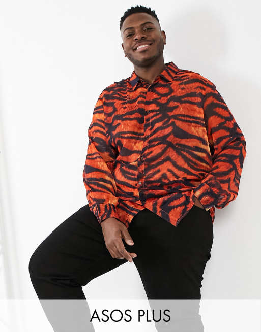 ASOS DESIGN Plus regular fit shirt with blouson sleeves in sheer animal print