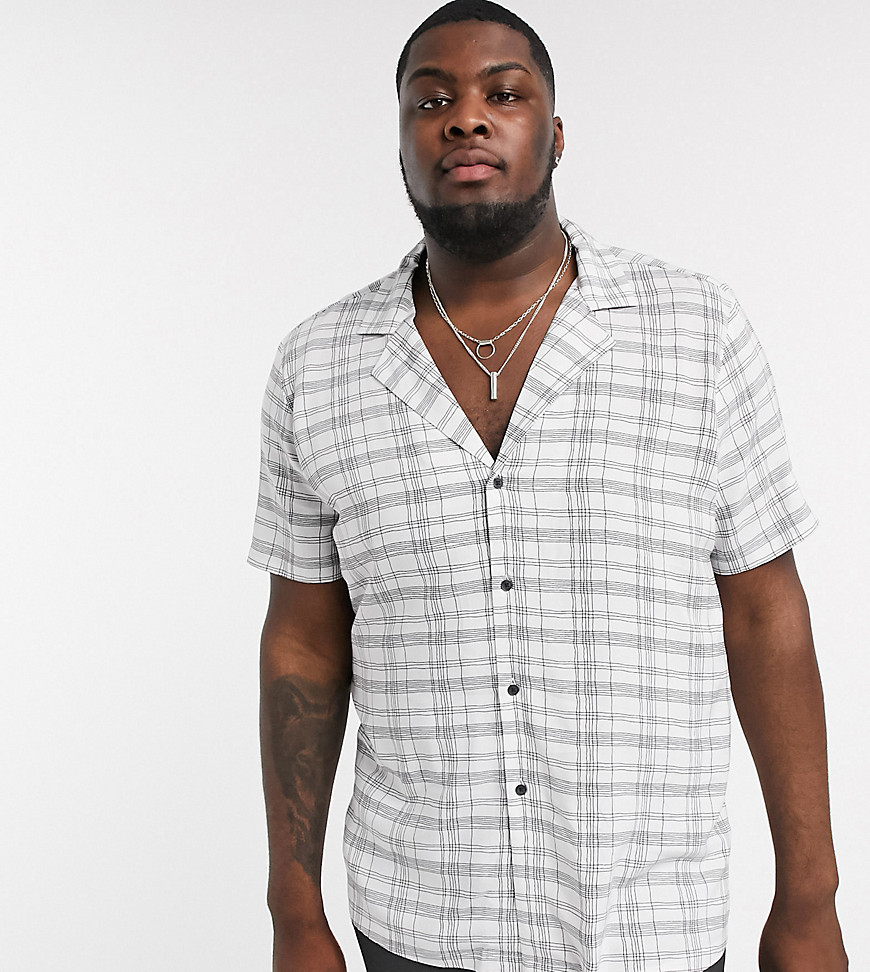 ASOS DESIGN Plus regular fit shirt with deep revere in white scribble check